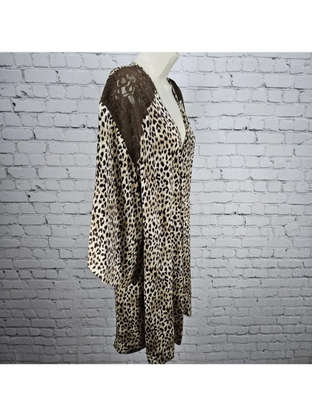 Marilyn Monroe Warners Brown Silk Leopard Lace 3/4 Sleeve Pockets Short Robe P/S